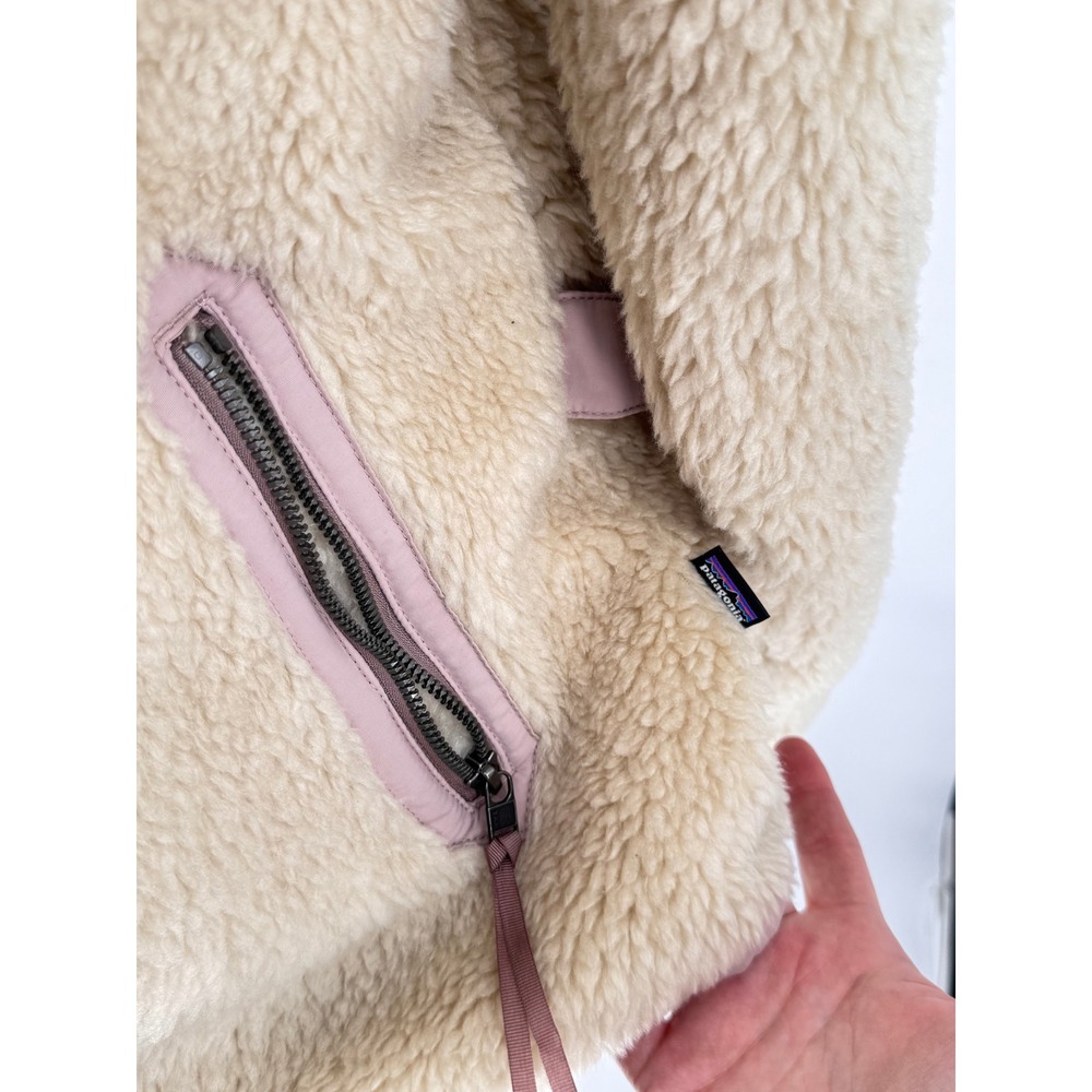 Patagonia Women's Fleece Jacket Cozy Sherpa Full Zip Tan Beige Size Large EUC - Picture 4 of 15